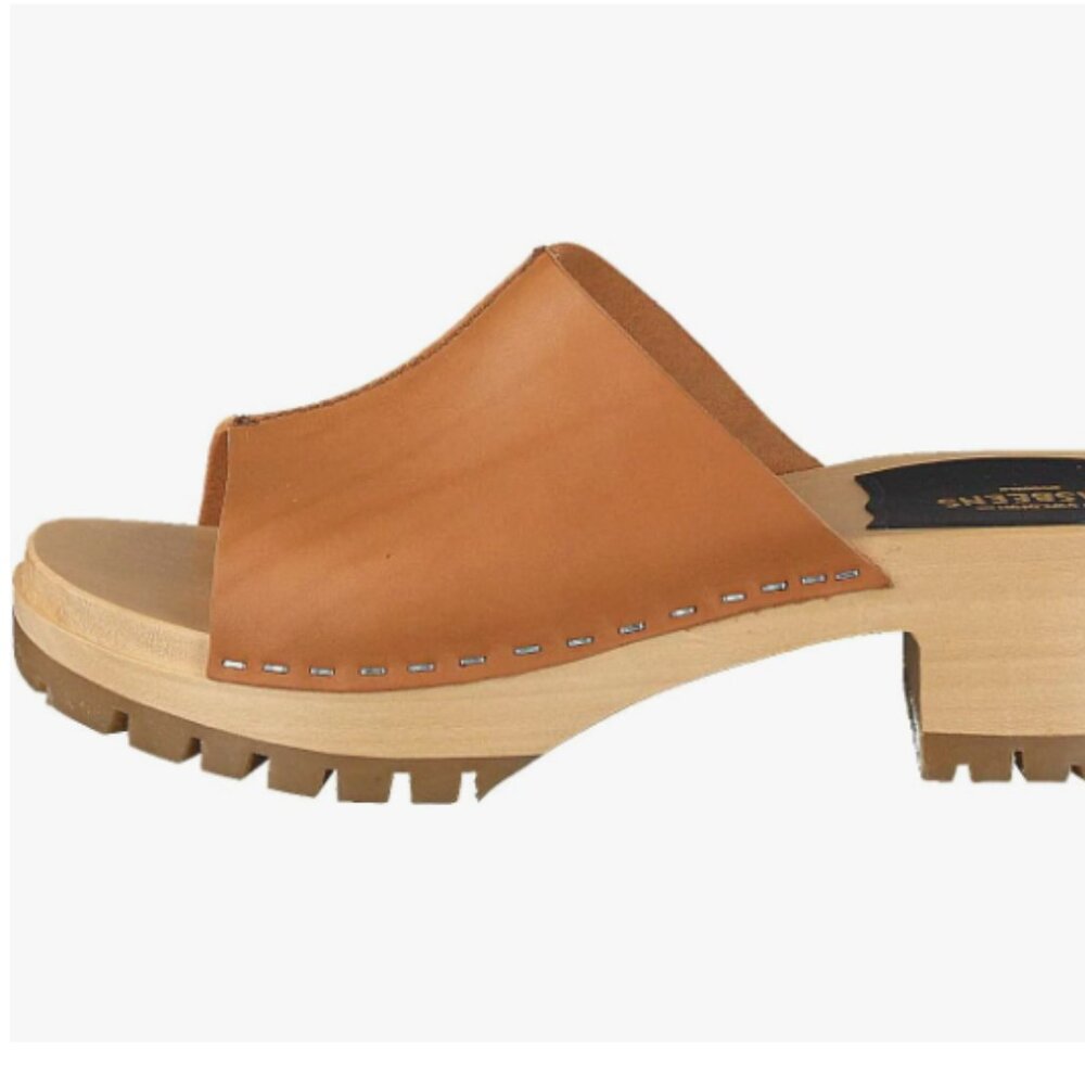 Swedish Hasbeens Tan Leather Mules